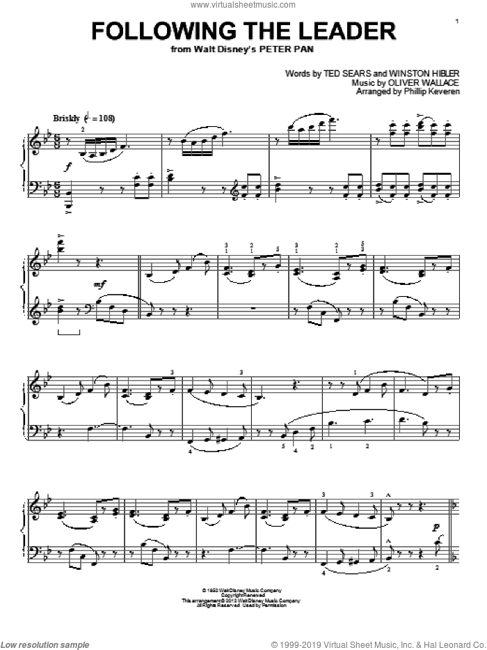 Following The Leader [Classical version] (from Peter Pan) (arr. Phillip Keveren) sheet music for piano solo by Phillip Keveren, Peter Pan (Movie), Oliver Wallace, Ted Sears and Winston Hibler, classical score, intermediate skill level
