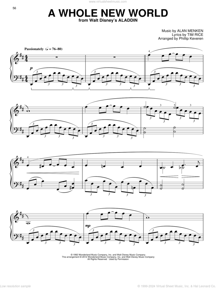 A Whole New World [Classical version] (from Aladdin) (arr. Phillip Keveren) sheet music for piano solo by Phillip Keveren, Alan Menken, Alan Menken & Tim Rice and Tim Rice, classical wedding score, intermediate skill level