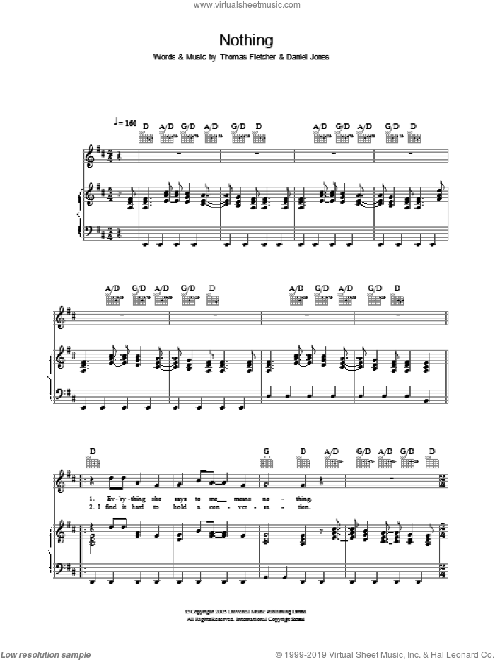 Nothing sheet music for voice, piano or guitar by McFly, Danny Jones and Thomas Fletcher, intermediate skill level