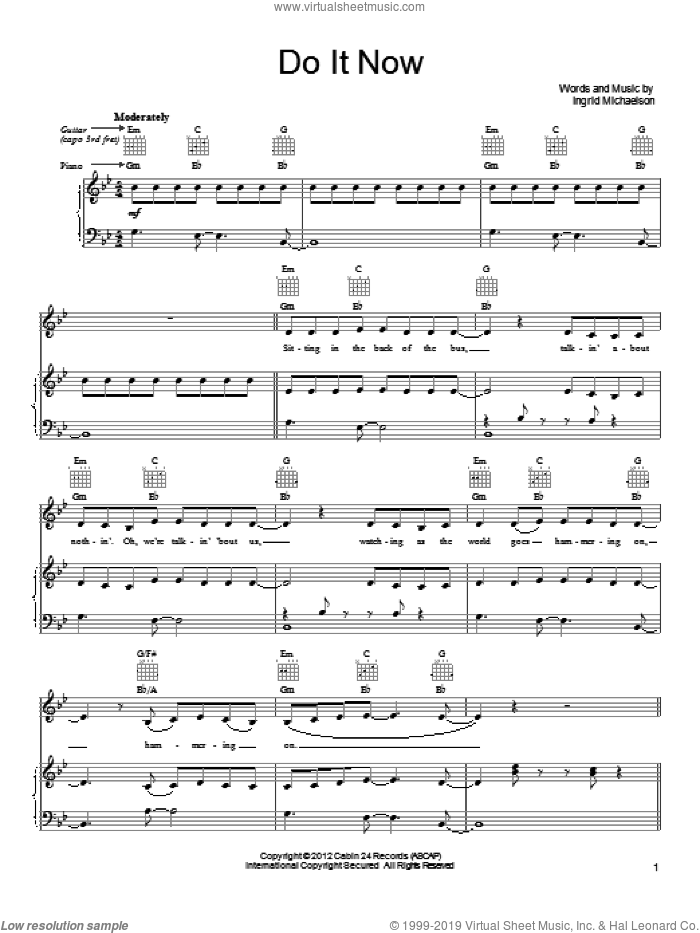 Do It Now sheet music for voice, piano or guitar by Ingrid Michaelson, intermediate skill level