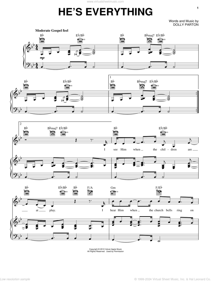 He's Everything sheet music for voice, piano or guitar by Dolly Parton and Joyful Noise (Movie), intermediate skill level