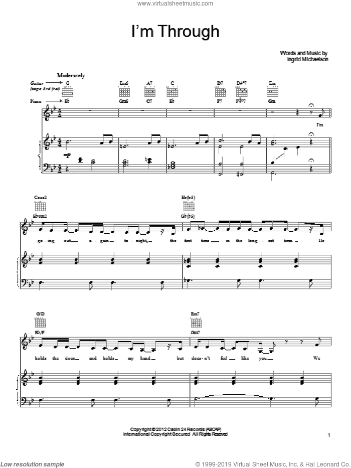 I'm Through sheet music for voice, piano or guitar by Ingrid Michaelson, intermediate skill level