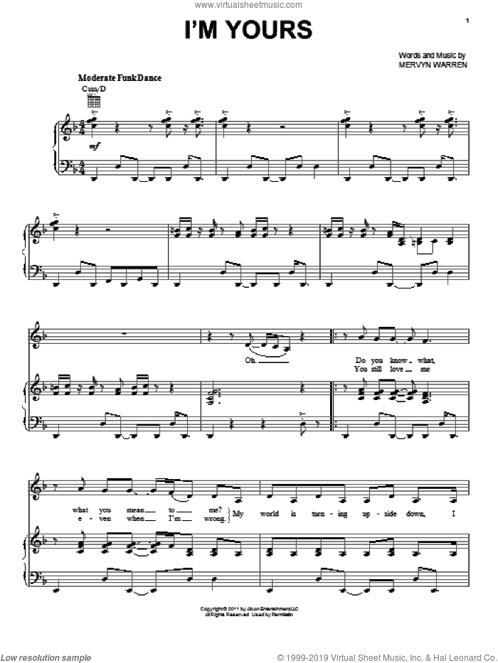 I'm Yours sheet music for voice, piano or guitar by Keke Palmer, Joyful Noise (Movie) and Mervyn Warren, intermediate skill level