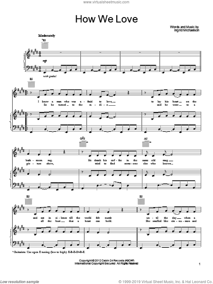 How We Love sheet music for voice, piano or guitar by Ingrid Michaelson, intermediate skill level
