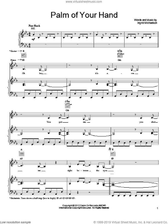Palm Of Your Hand sheet music for voice, piano or guitar by Ingrid Michaelson, intermediate skill level