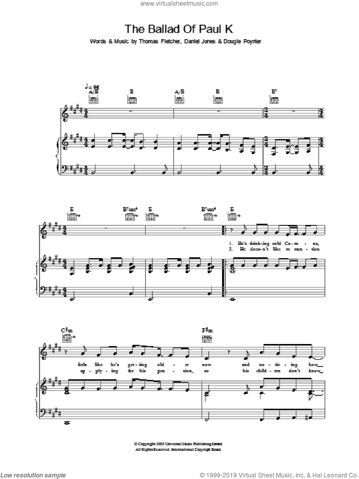 The Ballad Of Paul K sheet music for voice, piano or guitar by McFly, Danny Jones, Dougie Poynter and Thomas Fletcher, intermediate skill level