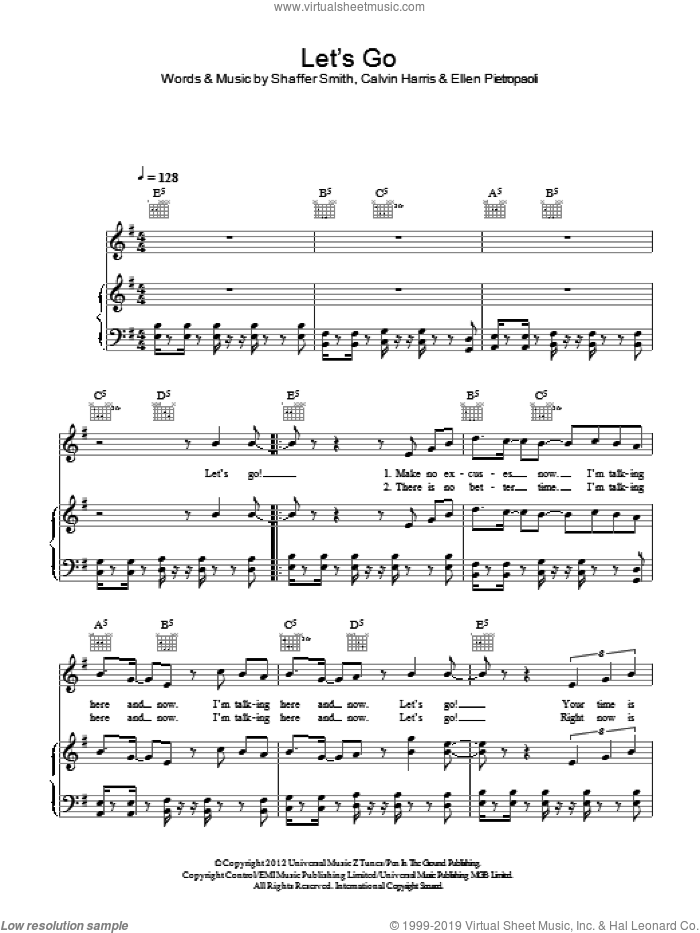 Let's Go sheet music for voice, piano or guitar by Calvin Harris featuring Ne-Yo, Calvin Harris, Ellen Pietropaoli and Shaffer Smith, intermediate skill level