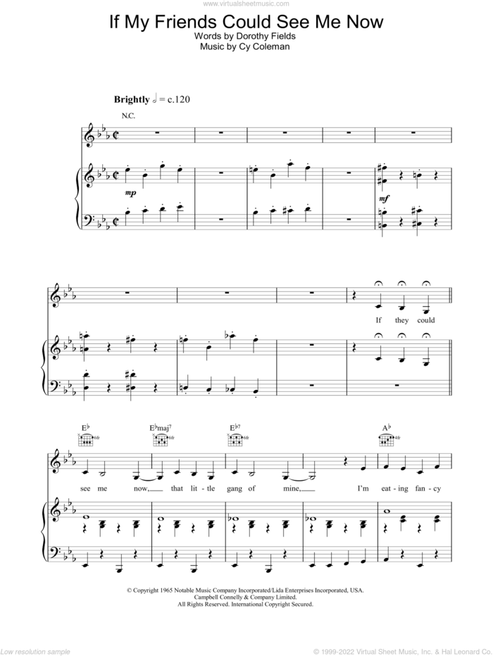 If My Friends Could See Me Now sheet music for voice, piano or guitar by Cy Coleman and Dorothy Fields, intermediate skill level