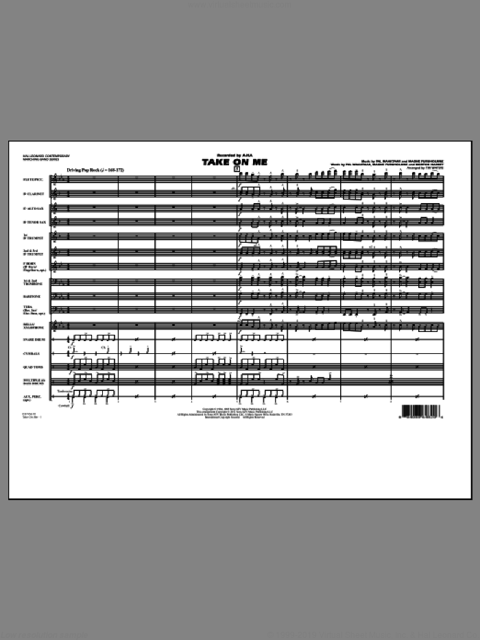Take On Me (COMPLETE) sheet music for marching band by Tim Waters, Magne Furuholmne, Morton Harket, Pal Waaktaar and a-ha, intermediate skill level
