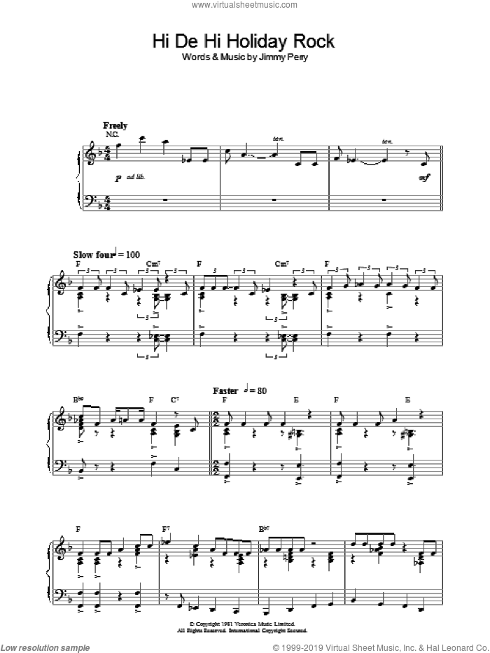 Hi De Hi Holiday Rock (theme from Hi De Hi) sheet music for piano solo by Jimmy Perry, intermediate skill level