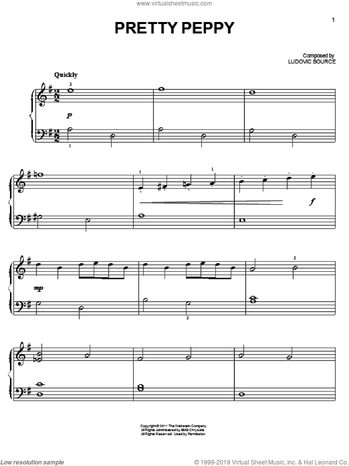 Pretty Peppy sheet music for piano solo by Ludovic Bource and The Artist (Movie), easy skill level