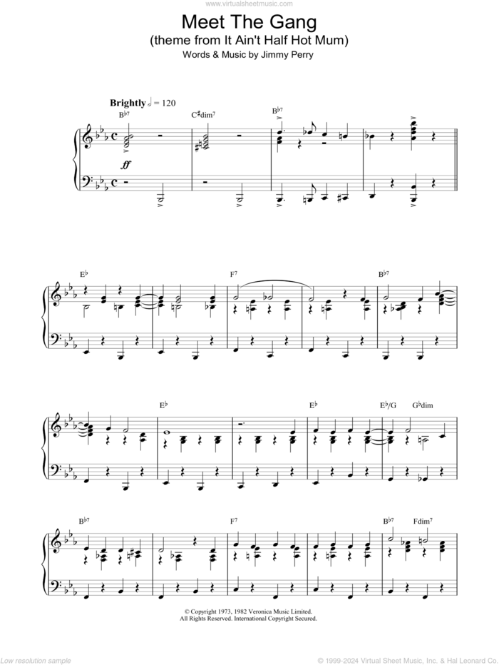 Meet The Gang (theme from It Ain't Half Hot Mum) sheet music for piano solo by Jimmy Perry, intermediate skill level