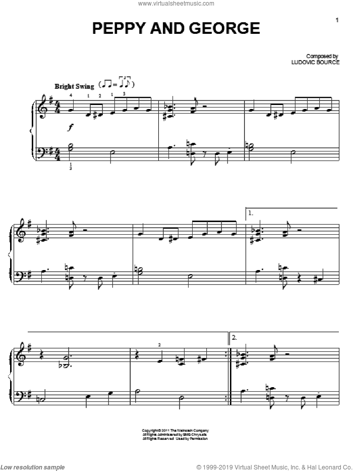 Peppy And George sheet music for piano solo by Ludovic Bource and The Artist (Movie), easy skill level