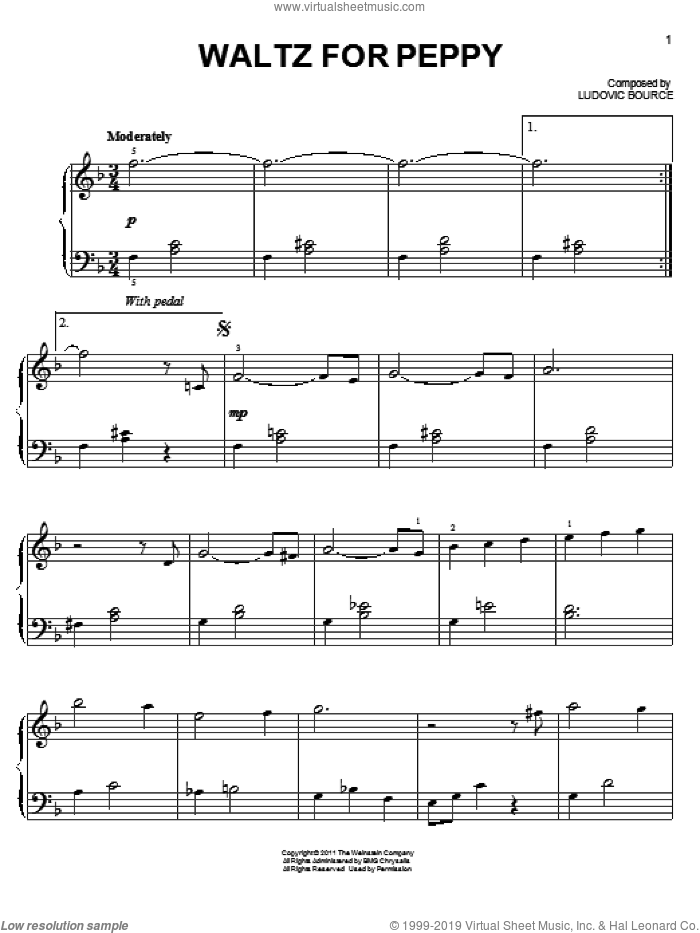 Waltz For Peppy (from The Artist) sheet music for piano solo by Ludovic Bource and The Artist (Movie), easy skill level