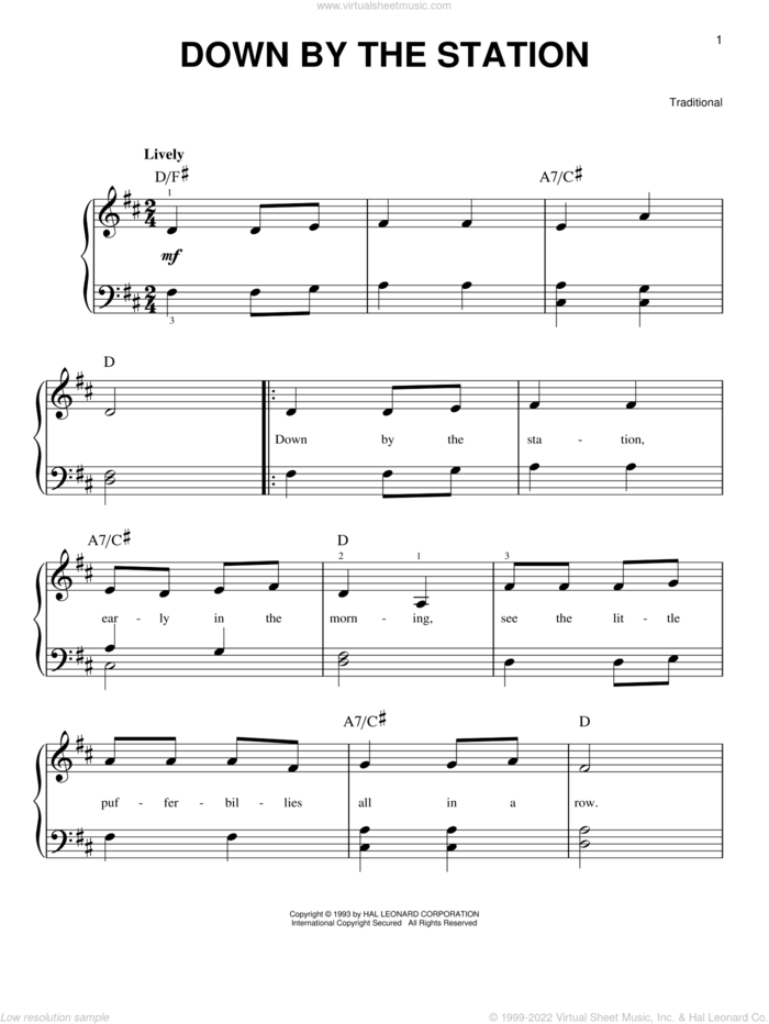 Down By The Station, (easy) sheet music for piano solo, easy skill level