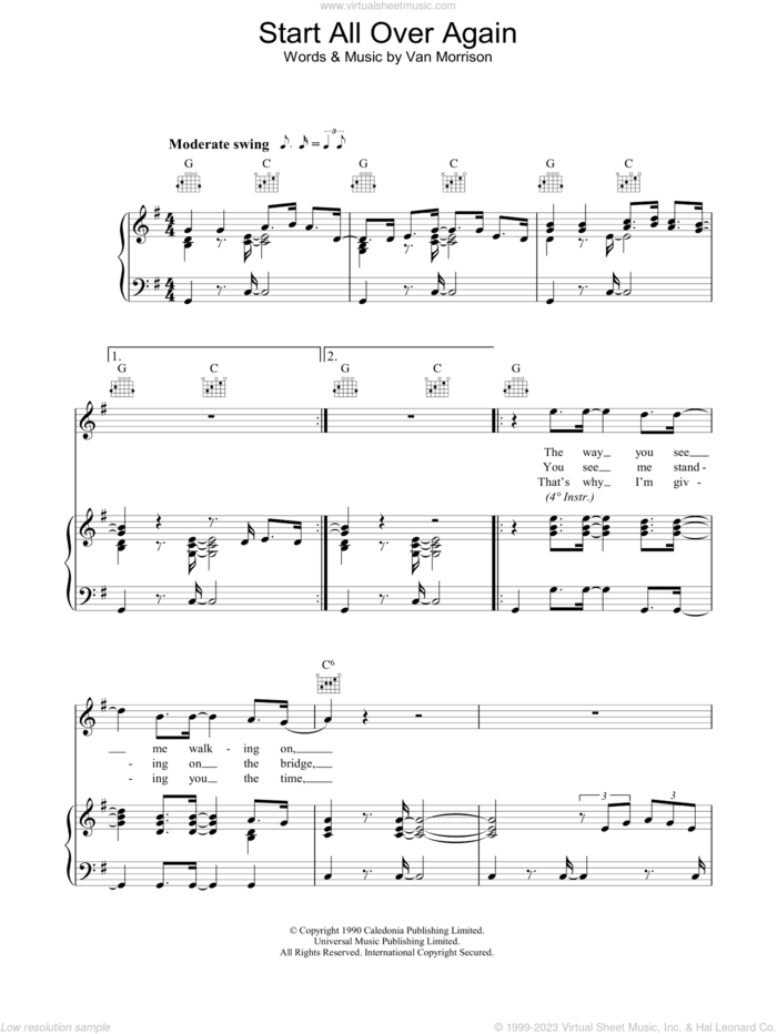 Start All Over Again sheet music for voice, piano or guitar by Van Morrison, intermediate skill level