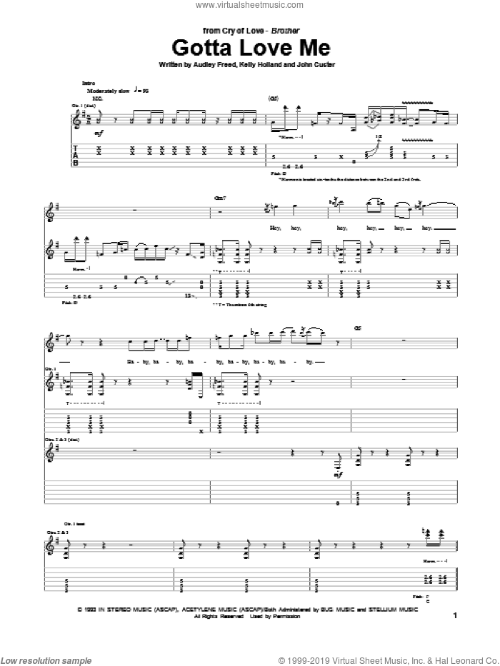 Gotta Love Me sheet music for guitar (tablature) by Cry Of Love, Audley Freed, John Custer and Kelly Holland, intermediate skill level