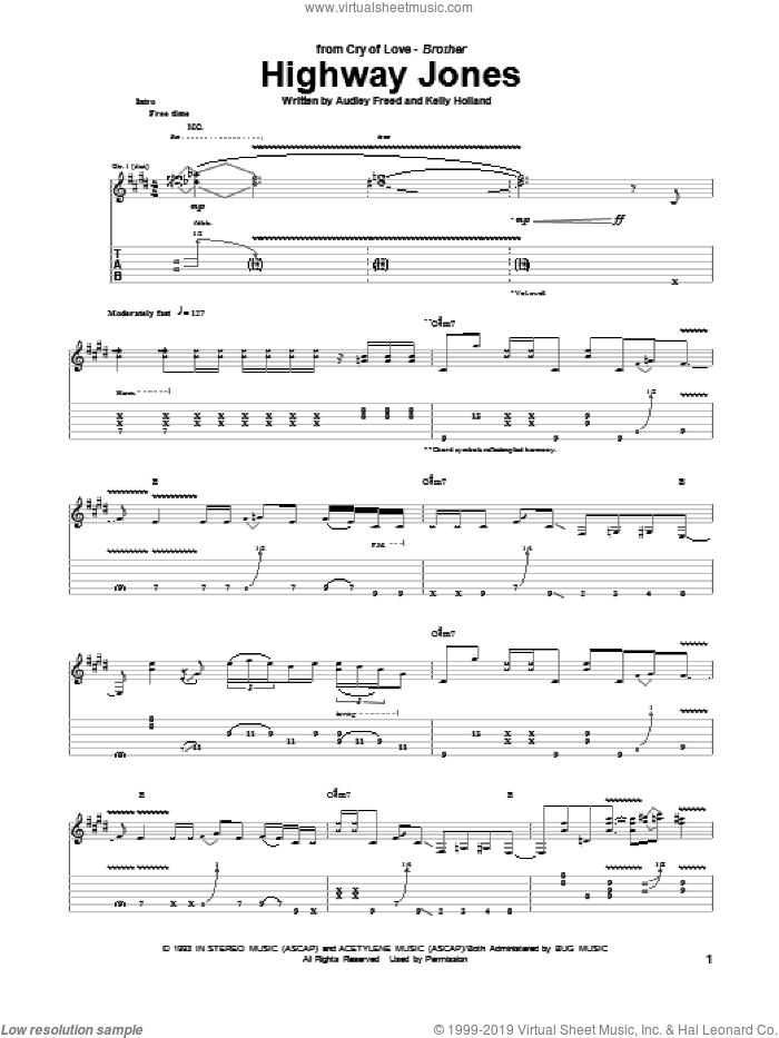Highway Jones sheet music for guitar (tablature) by Cry Of Love, Audley Freed and Kelly Holland, intermediate skill level