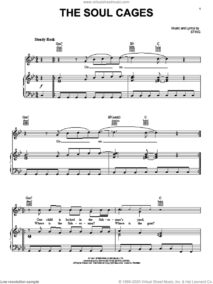 The Soul Cages sheet music for voice, piano or guitar by Sting, intermediate skill level