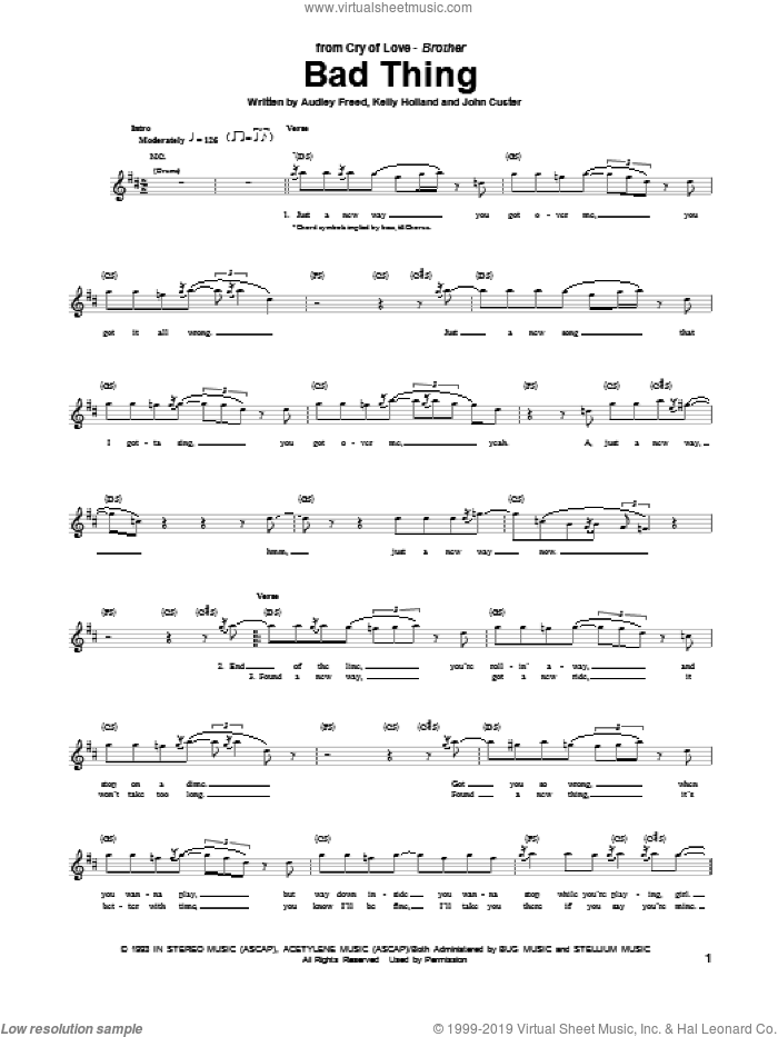 Bad Thing sheet music for guitar (tablature) by Cry Of Love, Audley Freed, John Custer and Kelly Holland, intermediate skill level