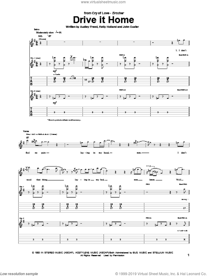 Drive It Home sheet music for guitar (tablature) by Cry Of Love, Audley Freed, John Custer and Kelly Holland, intermediate skill level