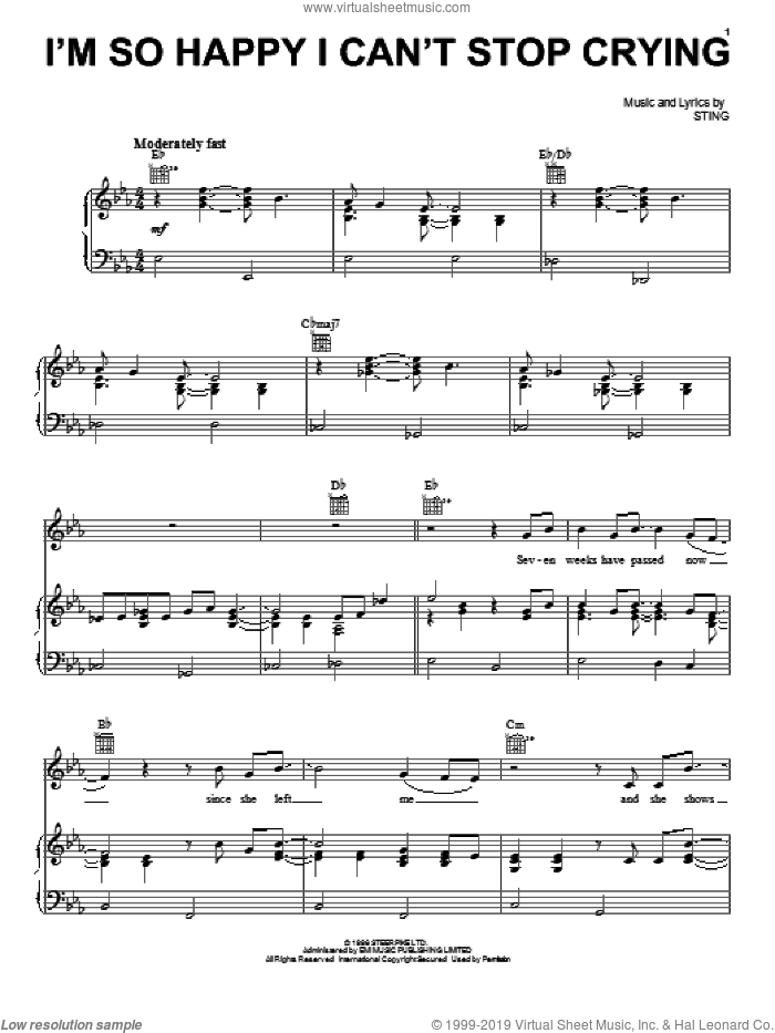 I'm So Happy I Can't Stop Crying sheet music for voice, piano or guitar by Sting and Toby Keith, intermediate skill level
