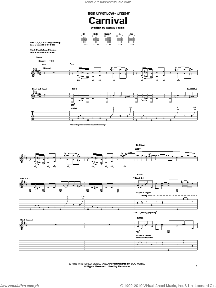 Carnival sheet music for guitar (tablature) by Cry Of Love and Audley Freed, intermediate skill level