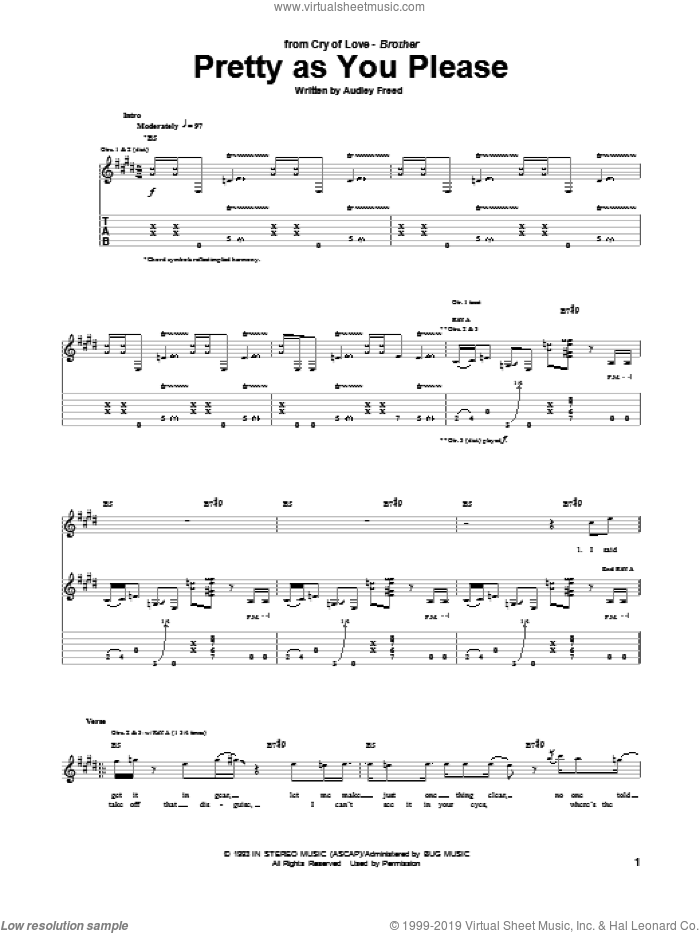 Pretty As You Please sheet music for guitar (tablature) by Cry Of Love and Audley Freed, intermediate skill level