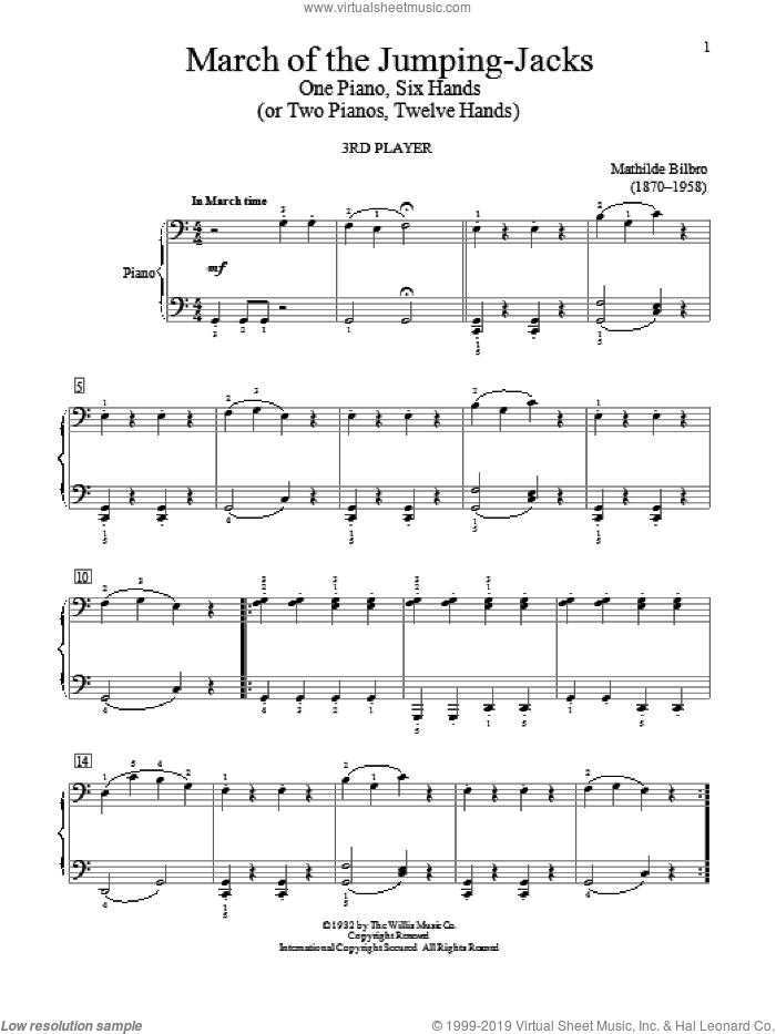 March Of The Jumping-Jacks sheet music for piano four hands by Mathilde Bilbro, intermediate skill level