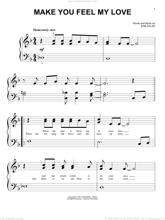 Make You Feel My Love sheet music for piano solo (big note book) by Adele and Bob Dylan, easy piano (big note book)