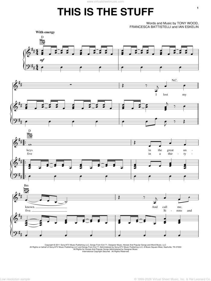 This Is The Stuff sheet music for voice, piano or guitar by Ian Eskelin, Francesca Battistelli and Tony Wood, intermediate skill level