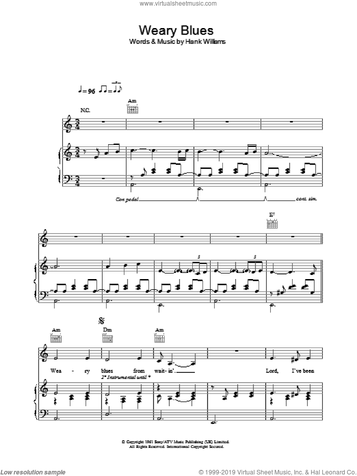 Weary Blues sheet music for voice, piano or guitar by Madeleine Peyroux and Hank Williams, intermediate skill level