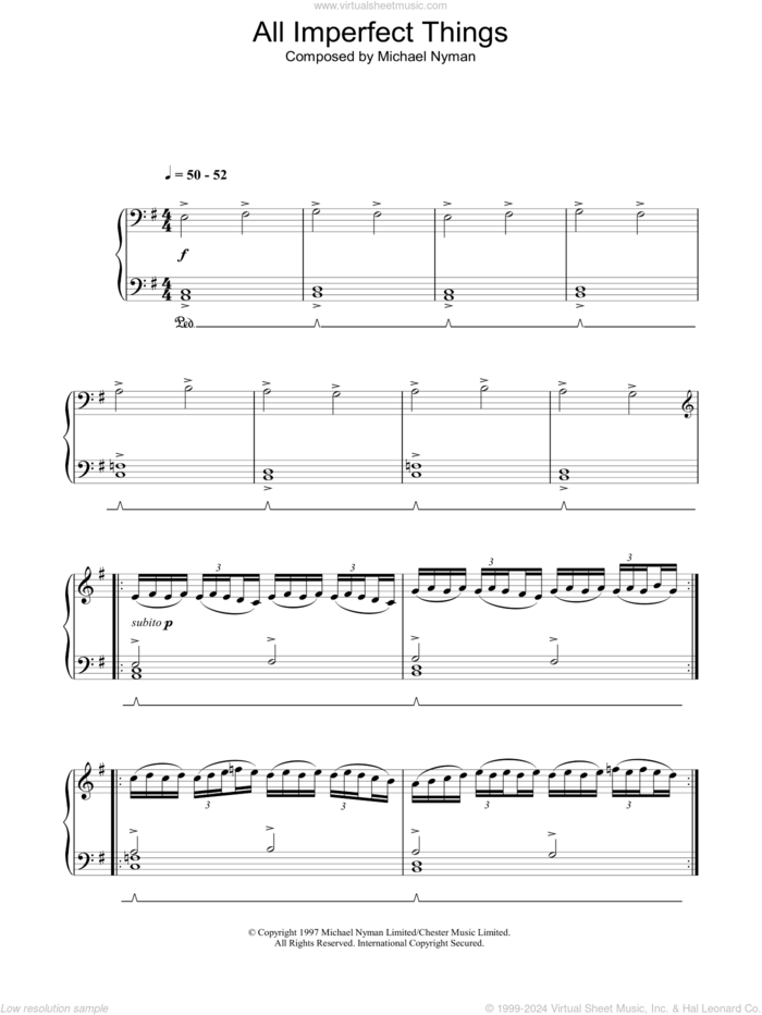 All Imperfect Things sheet music for piano solo by Michael Nyman and The Piano (Movie), intermediate skill level