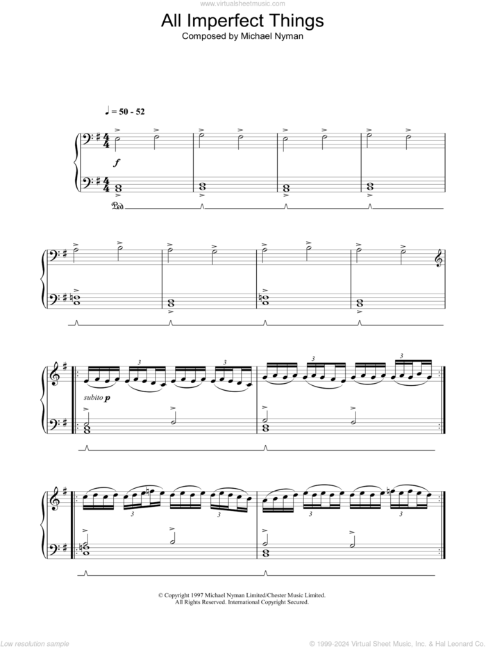 All Imperfect Things sheet music for piano solo by Michael Nyman and The Piano (Movie), intermediate skill level