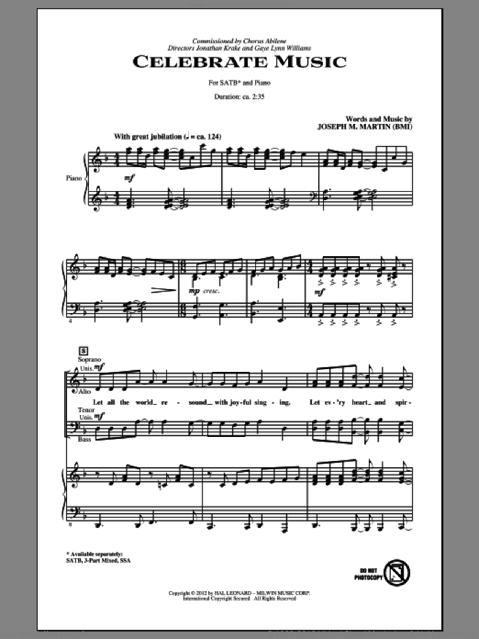 Celebrate Music sheet music for choir (SATB: soprano, alto, tenor, bass) by Joseph M. Martin, intermediate skill level