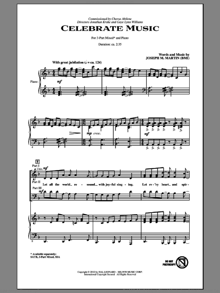 Celebrate Music sheet music for choir (3-Part Mixed) by Joseph M. Martin, intermediate skill level