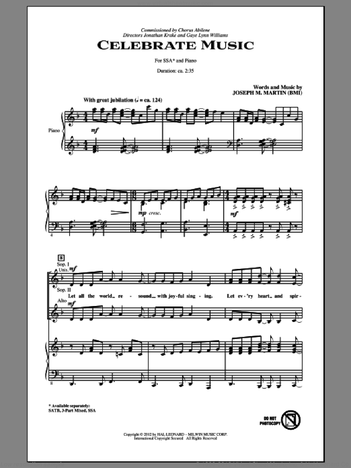 Celebrate Music sheet music for choir (SSA: soprano, alto) by Joseph M. Martin, intermediate skill level