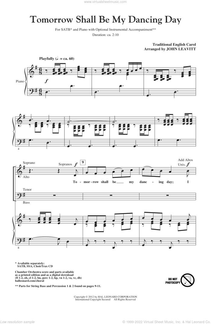 Tomorrow Shall Be My Dancing Day sheet music for choir (SATB: soprano, alto, tenor, bass) by John Leavitt and Miscellaneous, intermediate skill level