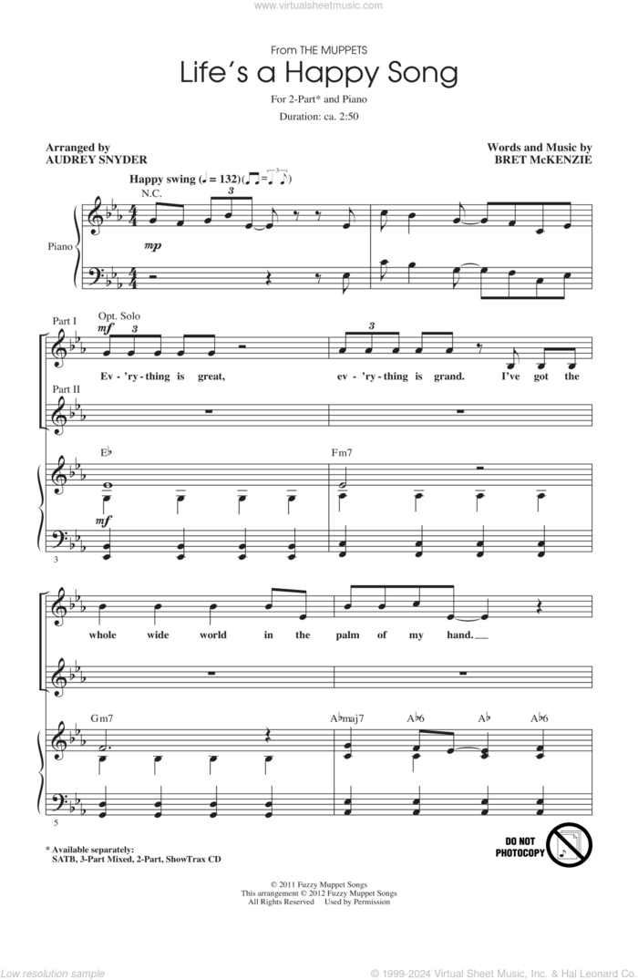 Life's A Happy Song sheet music for choir (2-Part) by Bret McKenzie, Audrey Snyder and The Muppets, intermediate duet