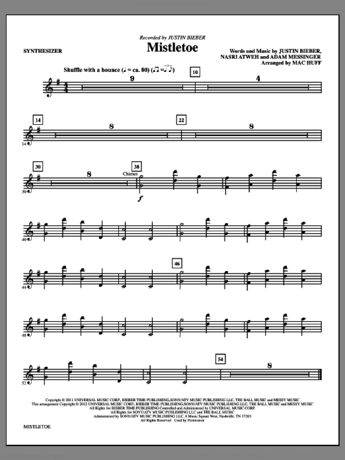 Mistletoe (complete set of parts) sheet music for orchestra/band (Rhythm) by Justin Bieber, Adam Messinger, Nasri Atweh and Mac Huff, intermediate skill level