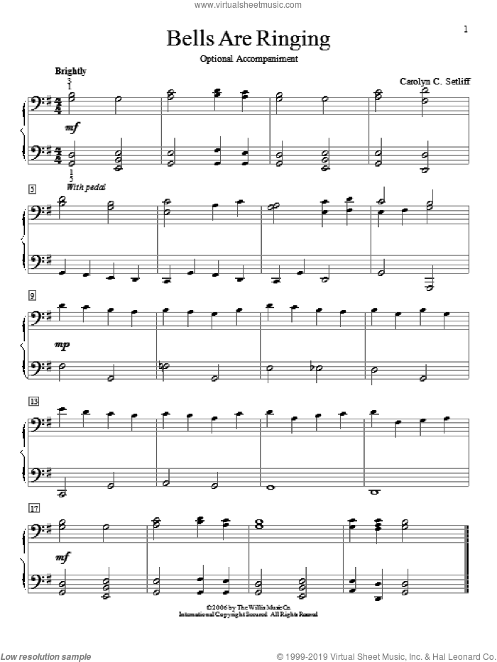 Bells Are Ringing sheet music for piano four hands by Carolyn C. Setliff, intermediate skill level