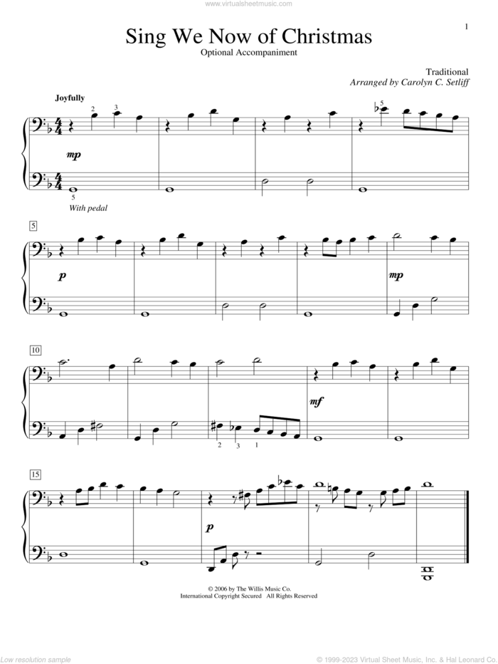 Sing We Now Of Christmas sheet music for piano four hands  and Carolyn C. Setliff, intermediate skill level