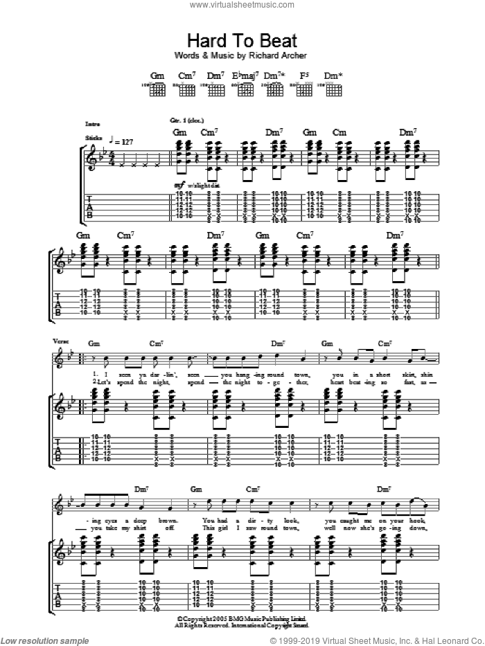 Hard To Beat sheet music for guitar (tablature) by Hard-Fi and Richard Archer, intermediate skill level