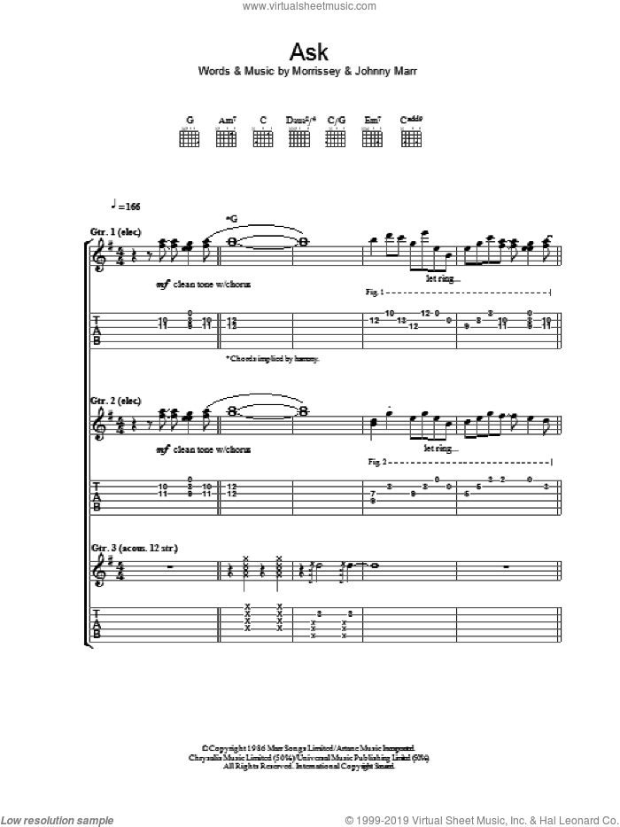 Ask sheet music for guitar (tablature) by The Smiths, Johnny Marr and Steven Morrissey, intermediate skill level
