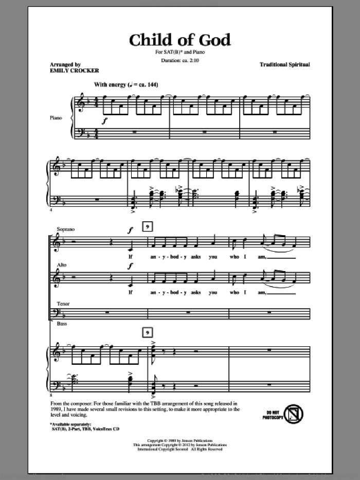 Child Of God sheet music for choir (SATB: soprano, alto, tenor, bass) by Emily Crocker and Miscellaneous, intermediate skill level