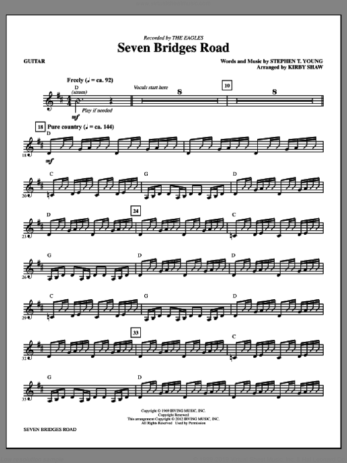 Seven Bridges Road (complete set of parts) sheet music for orchestra/band (Rhythm) by Stephen T. Young, Kirby Shaw and The Eagles, intermediate skill level