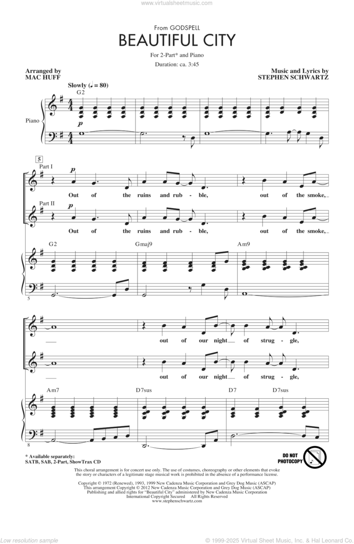 Beautiful City (from Godspell) (arr. Mac Huff) sheet music for choir (2-Part) by Stephen Schwartz and Mac Huff, intermediate duet