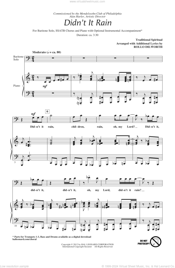 Didn't It Rain sheet music for choir (SATB: soprano, alto, tenor, bass) by Rollo Dilworth and Miscellaneous, intermediate skill level