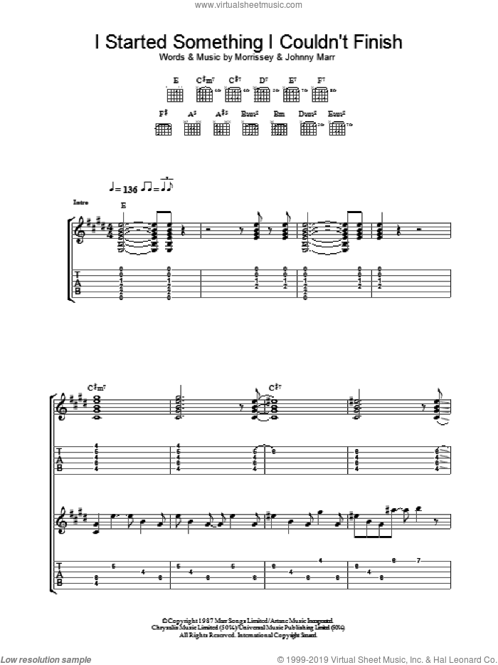 I Started Something I Couldn't Finish sheet music for guitar (tablature) by The Smiths, Johnny Marr and Steven Morrissey, intermediate skill level