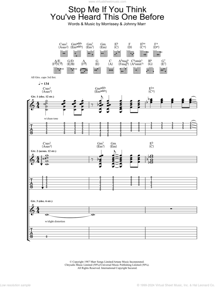 Stop Me If You Think You've Heard This One Before sheet music for guitar (tablature) by The Smiths, Johnny Marr and Steven Morrissey, intermediate skill level